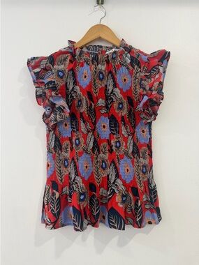 THML Red Floral Ruffle Sleeve Women's Top Size Small